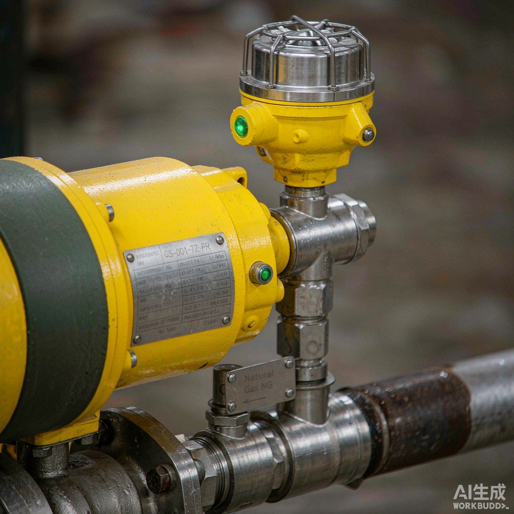 城镇燃气门站调压器与可燃气体探测器标识特写
