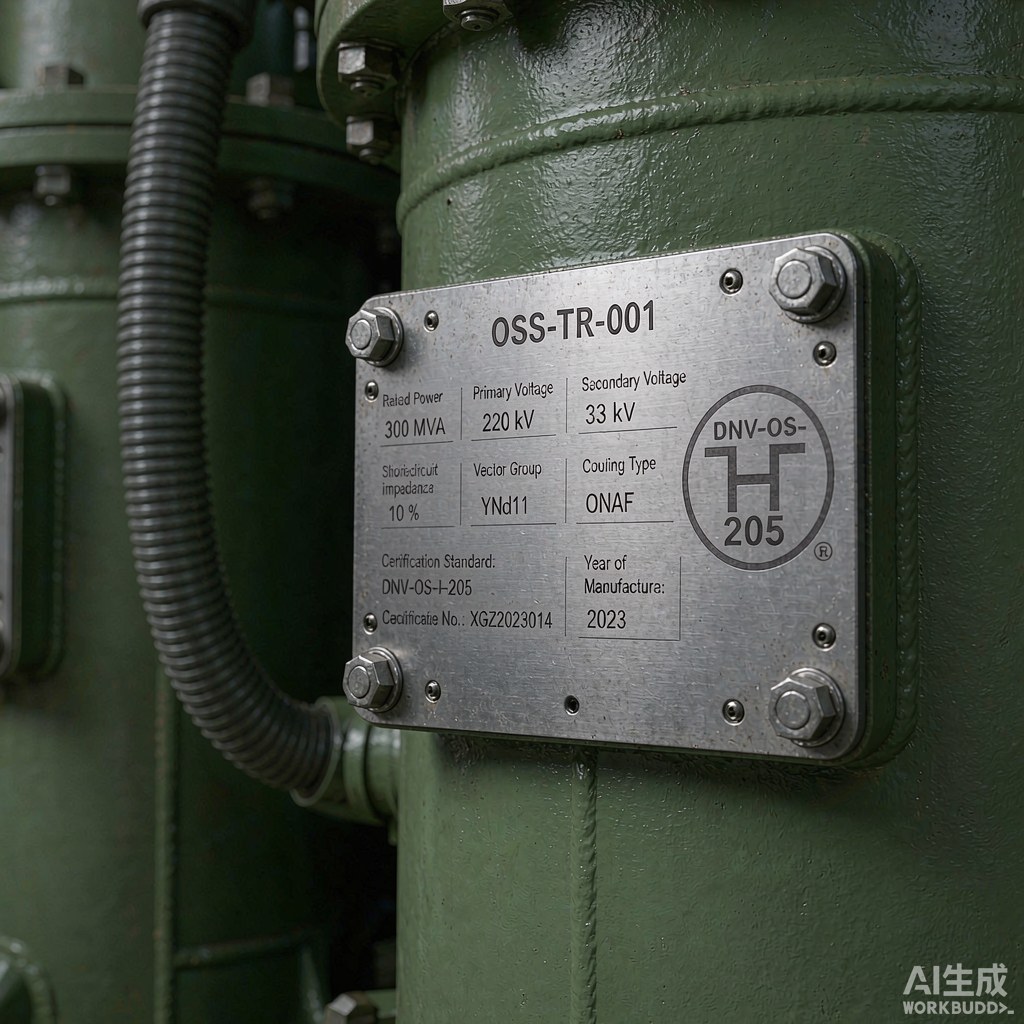 海上升压站主变压器与集控中心标识特写