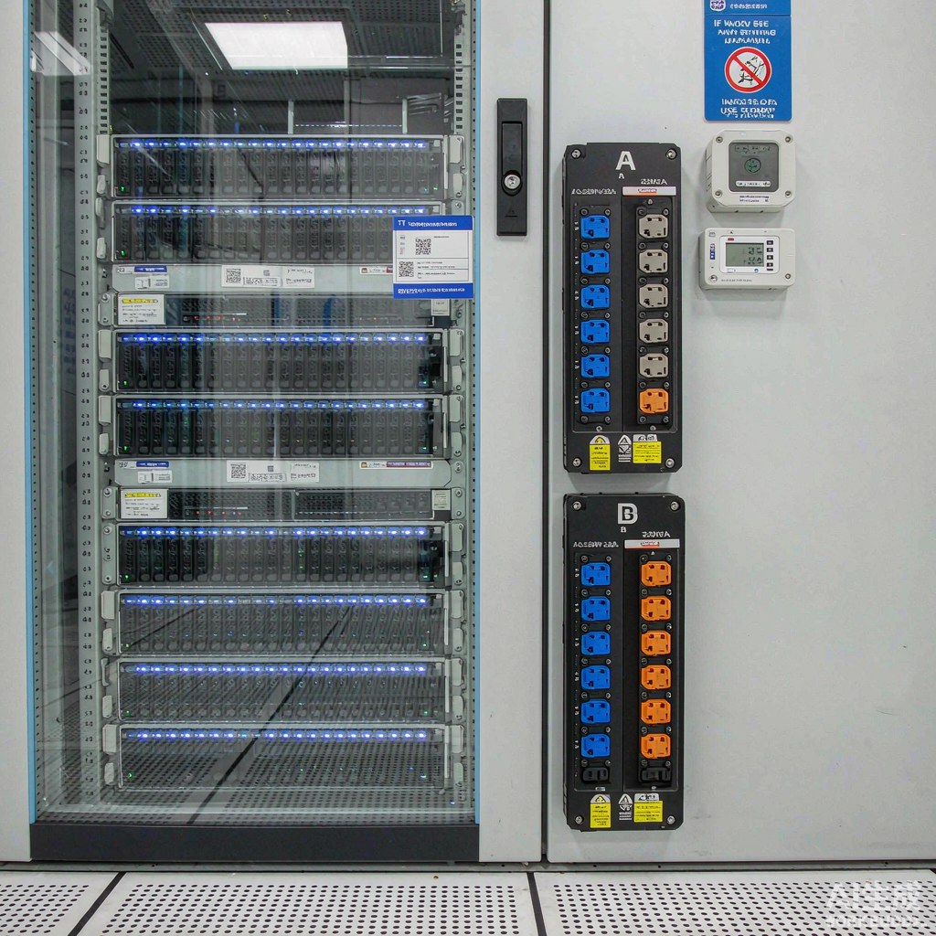 模块化数据中心微模块机柜与冷通道标识特写