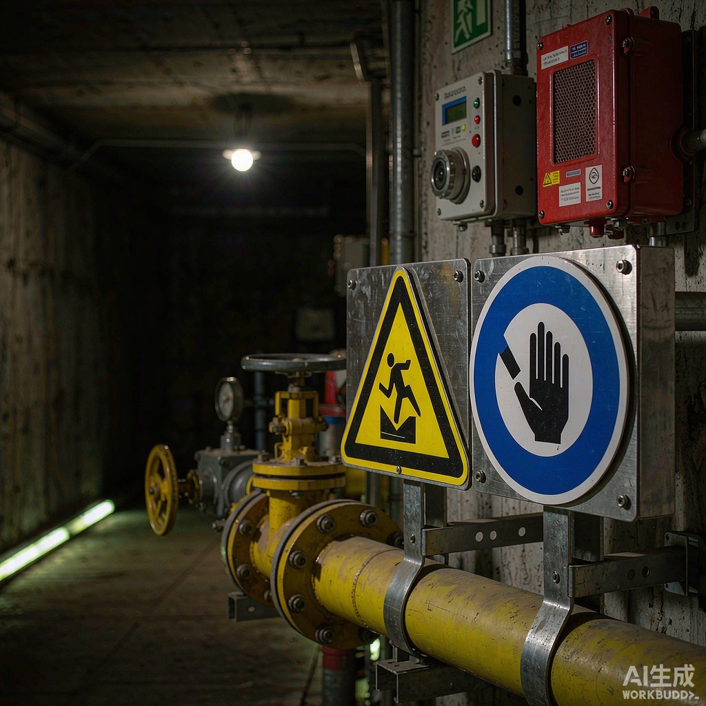综合管廊天然气舱安全标识与防爆设备特写