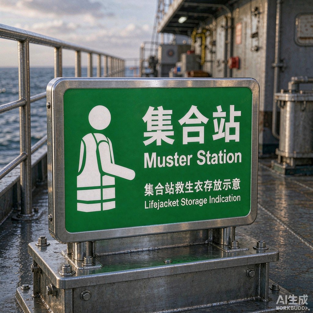 海上风电运维母船波浪补偿栈桥与救生艇甲板标识特写