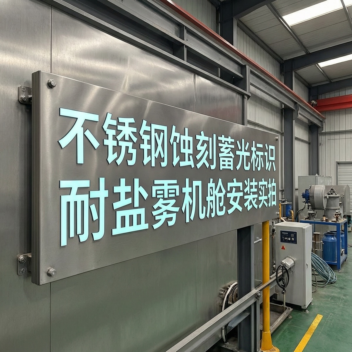 不锈钢蚀刻蓄光标识耐盐雾机舱安装实拍